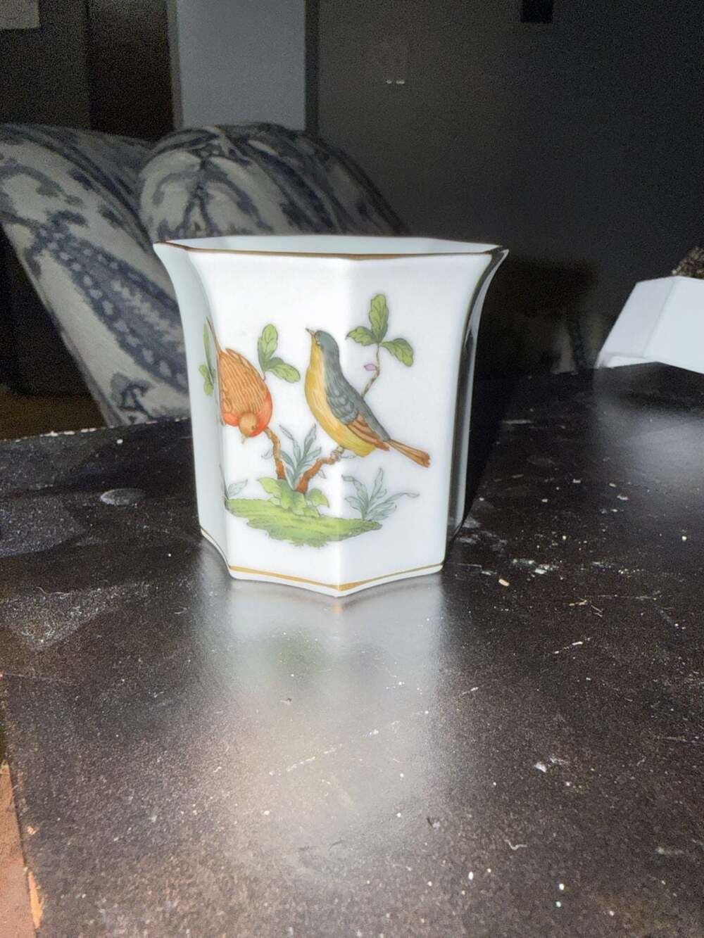 Herend Rothschild Bird Porcelain Octagonal Cigarette Holder / Match Holder